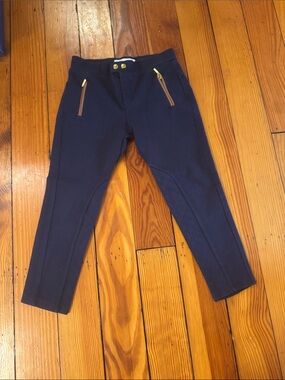Zara Navy Girls Riding-Style Leggings with Gold Zippers
